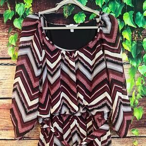 Vintage Speechless Chevron Dress Womens 2X Mini Midi Purple Belted Scoop Neck